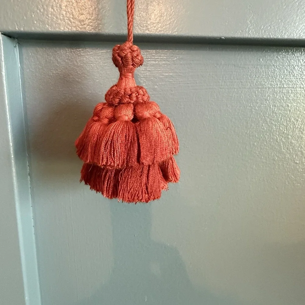 Vintage Tassel Collection Sage Green Chenille Cream Red Drapery Tiebacks